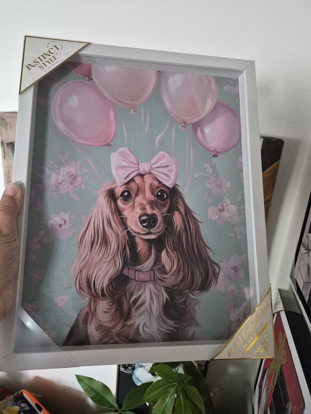 Unique Dashhund Dog Art With Pink Bow